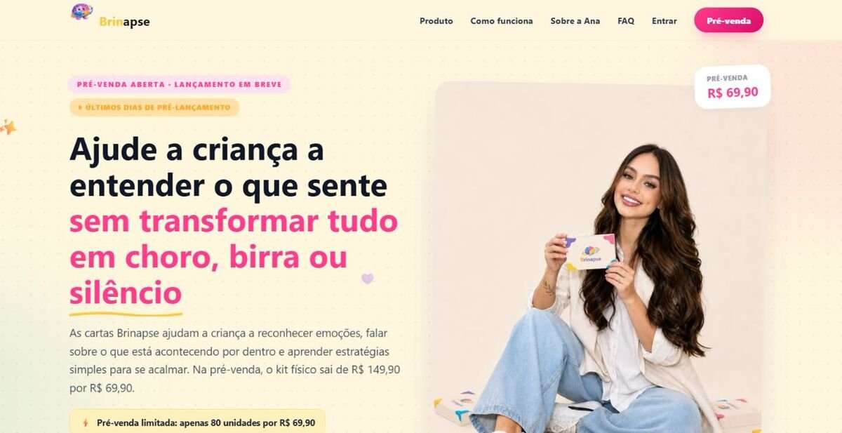 Landing de produto da Brinapse para as cartas Monstrinhos das Emoções